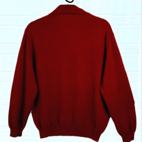 Fine Merino Wool Sweater w/ Polo Collar Heathered Cranberry Men's L - Picture 2 of 4